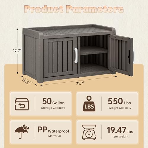 NBYSGO Classic Grey Waterproof 2-Tier Outdoor Shoe Storage Bench with Double Doors