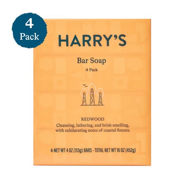 Men's Redwood Scent Bar Soap Set - 4 Pack, Gently Cleanses & Refreshes Skin