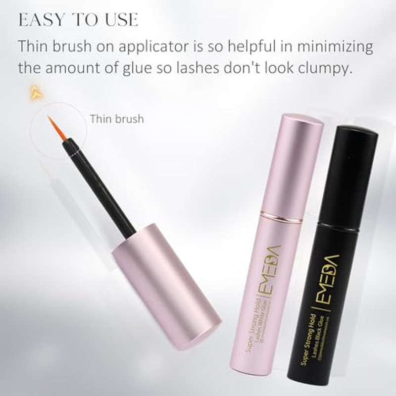 EMEDA False Eyelash Glue Super Strong Hold Clear Black Glue Professional Latex Free Waterproof Best Black White Strip Eyelash Adhesive Suitable for Sensitive Eyes Lash Adhesive