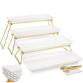 Extra Large 4-Tier Serving Tray Set - Gold Wave Edge Melamine Dessert Display for Parties