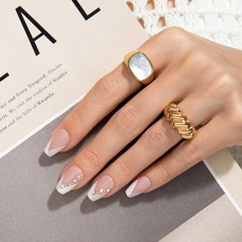 KISS imPRESS No Glue Mani Press On Nails, French, 'Glimpse', White, Medium Size, Coffin Shape, Includes 30 Nails, Prep Pad, Instructions Sheet, 1 Manicure Stick, 1 Mini File