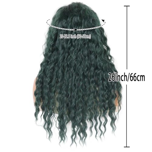 Long Curly Green Wig for Women - Deep Emerald 26 Inch Costume & Cosplay Hair