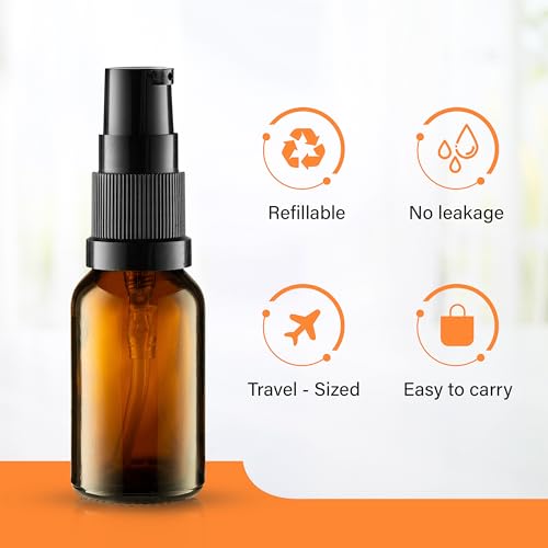 VitalUp Amber Glass Refillable Lotion Bottles 12-Pack - 15ml Travel Containers