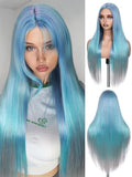 Rainbow Blue Teal Straight Wig for Women - Long Multi-Tonal Cosplay Hair