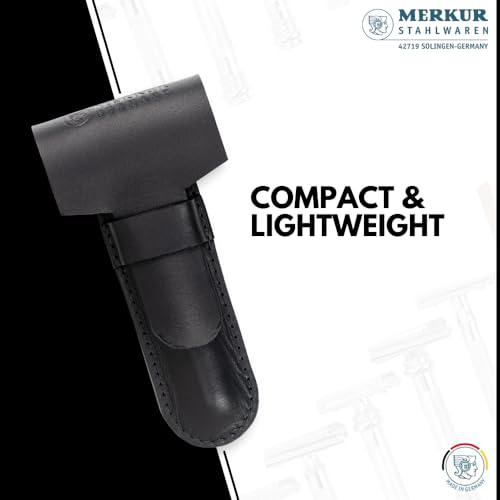 MERKUR Black Leather Razor Case ? Vegetable-Tanned Cowhide, Precision Fit for Safety Razors up to 110 mm, Protective Travel Cover, Made in Germany