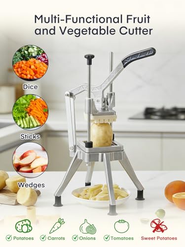 Heavy-Duty French Fry Cutter with 4 Interchangeable Blades for Potatoes & Veggies