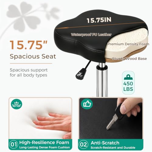 Heavy Duty Rolling Stool with 22" Metal Base, 450 lb Capacity, Ergonomic PU Leather