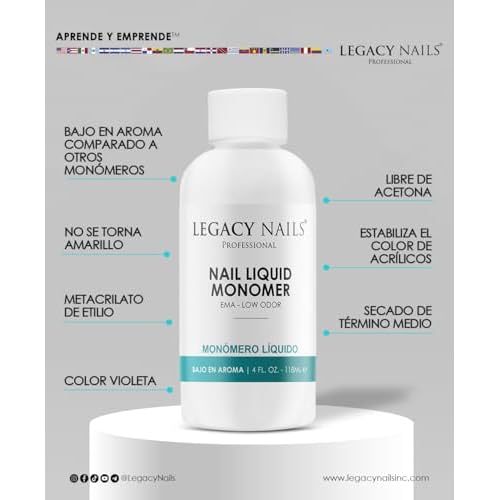 LEGACY NAILS Professional NAIL LIQUID MONOMER - MMA-Free, Acetone-Free, Low Odor Formula, Compatible with All Acrylic, Perfect for Nail Extensions, Sculpting & Overlays - 473ml / 16 FL.oz.