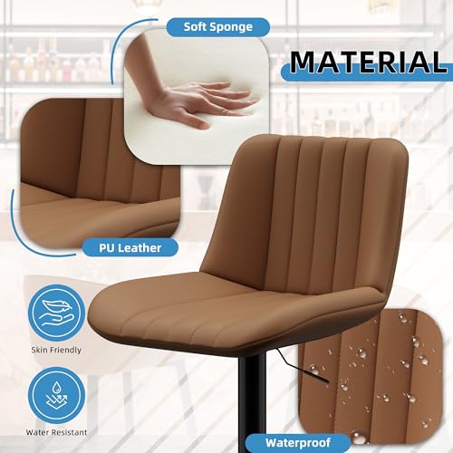 Coffee Set of 2 Adjustable Faux Leather Swivel Bar Stools with Back & Footrest
