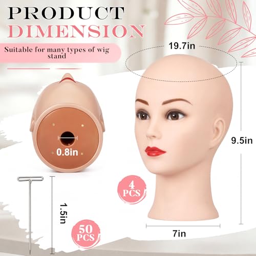 White Bald Mannequin Head for Wig Making & Display - 21 Inch, 4 Pack