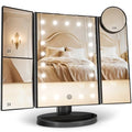 HUONUL Lighted Trifold Makeup Mirror with 2X/3X/10X Magnification - Black