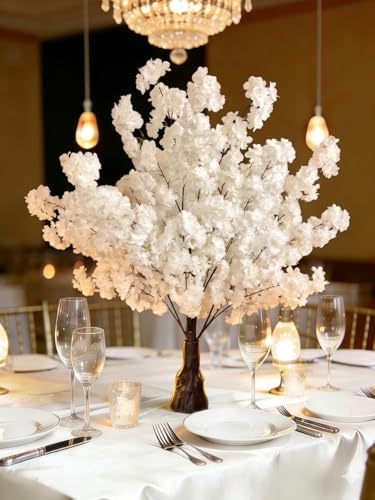 White Faux Cherry Blossom Tree - 3.6Ft Lifelike Home Decor, 2 Pack