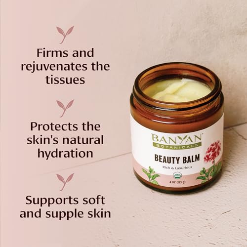 Beauty Balm - Organic Face & Body Moisturizer with Shatavari & Ashwagandha, Night & Hand Care, 4 oz - Vegan & USDA Organic