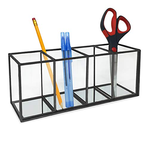 Isaac Jacobs 4-Compartment Organizer with Mirror Base - Black - Multi-Functional Storage