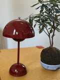 Cordless Rechargeable Flower Bud Mushroom Table Lamp - Brown Red, 12 Inch
