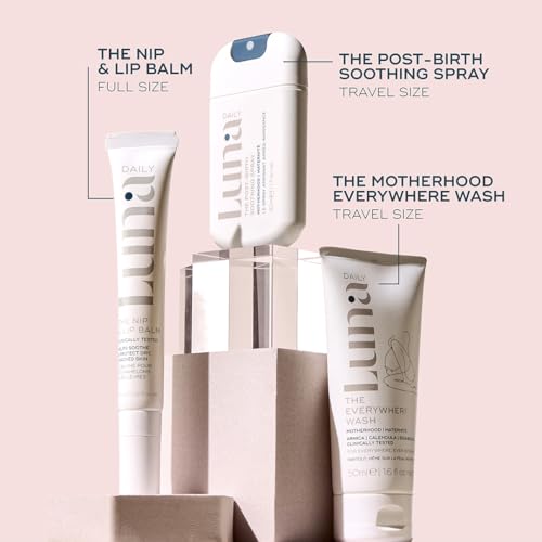Luna Daily Hospital Bag Essentials Kit, Pregnancy & Postpartum Care | Travel-Size Feminine Wash, Perineal Spray & Nipple Balm | pH-Balanced, Soothing & Hydrating Intimate Skincare for New Moms