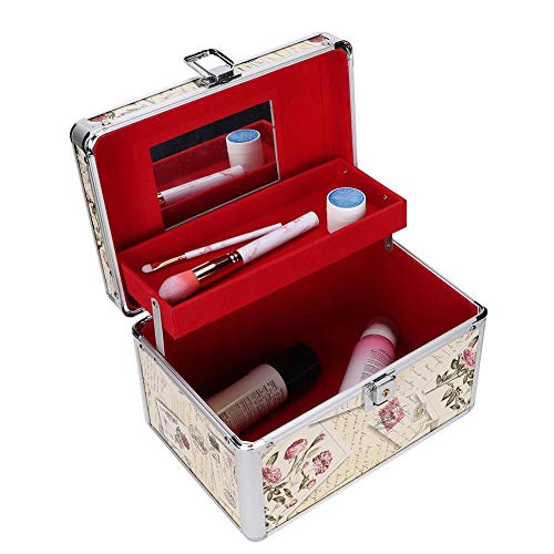 Makeup Case with Mirror, Professional Aluminum Makeup Storage Box, Portable Small Cosmetic Case for Beauty Artists, Travel Cosmetic Train Case Organizer with Dividers and Tool Panel for Brushes