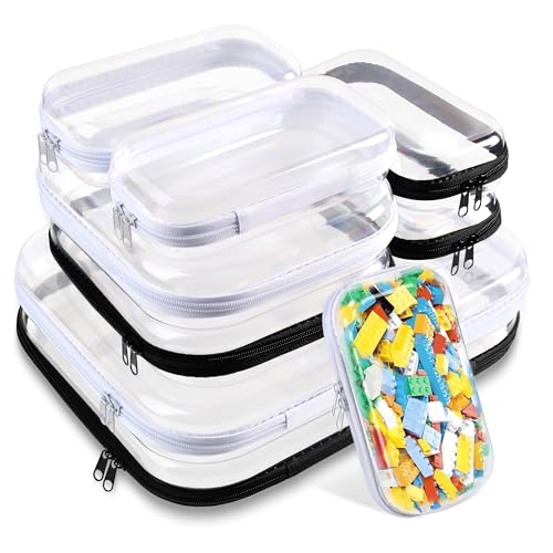 8PCS Extra Large 14.2" Clear Hard Shell Zipper Case : Clear Zipper Pouches Waterproof Lightweight Plastic Organizer Makeup Bag Organizer Hard Toy Storage Travel Pouches (4S+2M+2L)