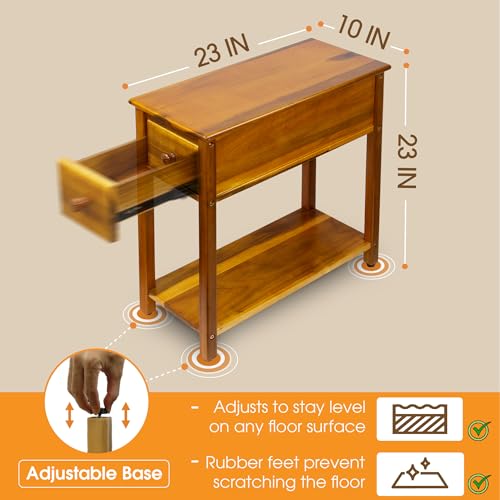 ENKEZI Narrow End Table with Drawer and Shelf - Top Drawer Variation