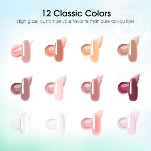 ROSALIND Pink Poly Nail Gel Kit 12 Colors with UV Lamp & Nail Tools - Variation of THIS listing 12 Colors Nude Poly Kit 02