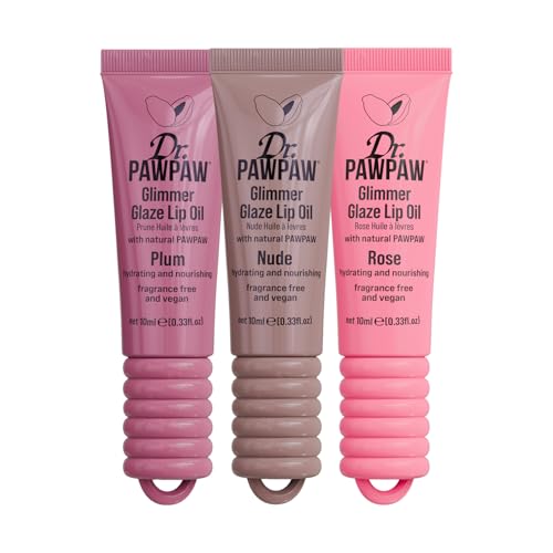 Dr. PAWPAW Glimmer Glaze Lip Oil Set – Hydrating Nude, Rose & Plum Shades