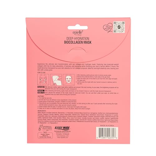 Epielle Deep Hydration BioCollagen Mask 3 Count, Overnight Hydrogel Facial Mask with 500DA Ultra-Low Molecular Collagen, Hyaluronic Acid & Galactomyces Ferment Filtrate, Korean Skin Care (Pack of 2)