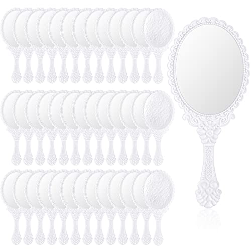 Namalu 40 Pcs Vintage Handheld Mirror Small Embossed Portable Princess Cute Compact Mirror with Handle for Women Valentine Party Favors Travel(White)