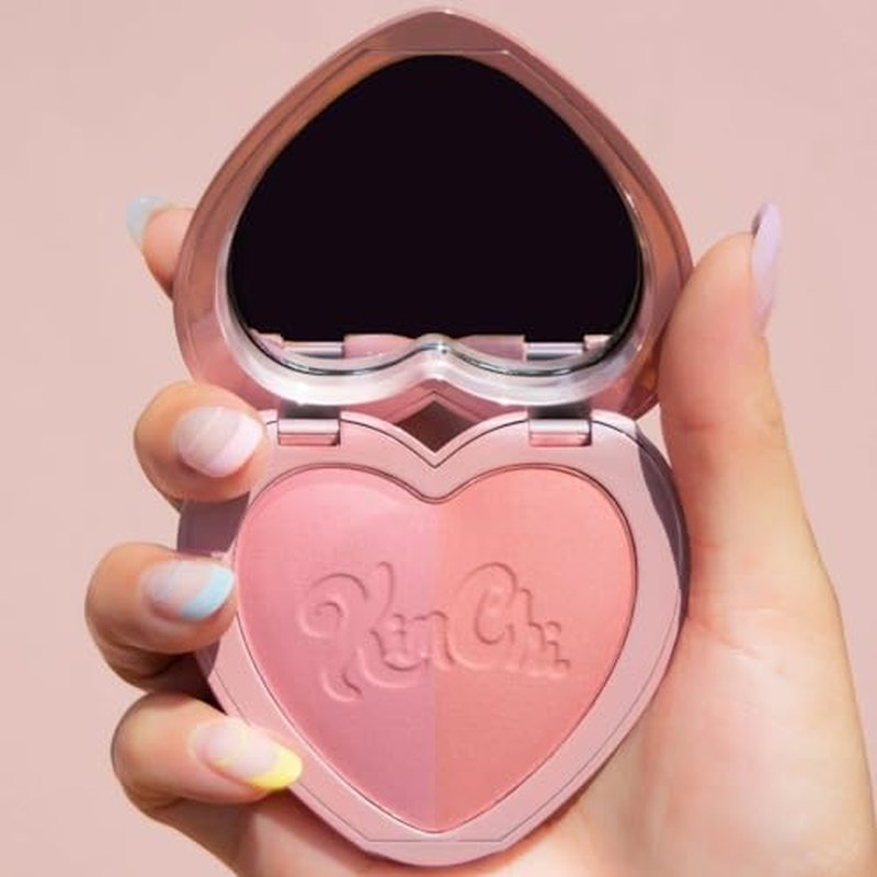 KimChiChic Beauty Thailor Blush Duo, Heart-Shaped Compact with Mirror, Buildable, Silky Matte & Shimmer Finish, Cruelty-Free Blush Palette, Pinky