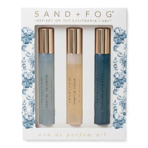 Sand + Fog Eau de Parfum Oil Set - Coastal Cashmere, Vanilla Sugar, Marshmallow Skies - 3 Piece Collection with Rollerball Applicators