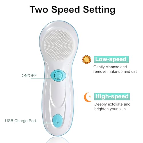 Electric Face Cleansing Brush with 4 Heads & 2 Speeds - Green - Waterproof & Rechargeable