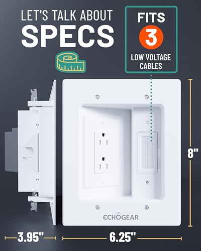 TV Cord Hider Wall Mount Kit with Dual Outlets and Extension Cord - White - Variation of 2 AC Outlets
