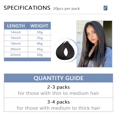 COOKAYU Invisi Edge Hair Extension Tape in Natural Black 14 Inch 30g