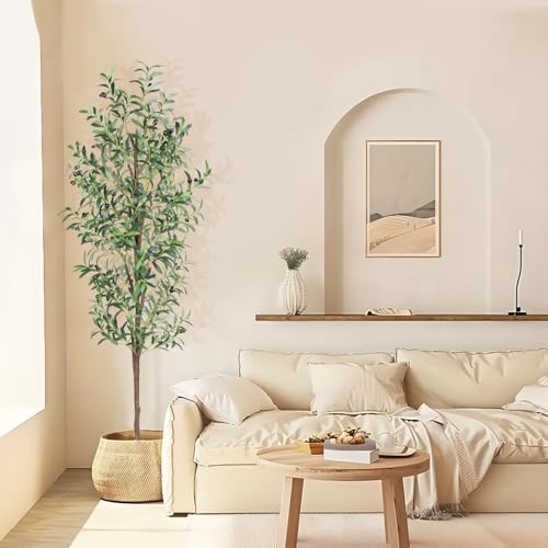 Artificial Olive Tree 6ft Tall Faux Potted Plant with 648 Leaves & 24 Fruits - 1 Pack