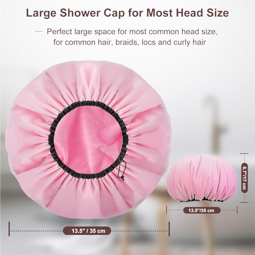 Pink+Purple Large Waterproof Adjustable Shower Cap for Long Hair & Dreadlocks - 2 Pack