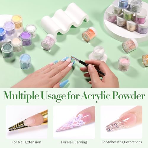 Acrylic Powder Set 36 Colors Pastel Series - Long Lasting Nail Art Kit - No Curing Needed