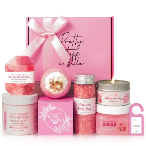 Rose Spa Gift Set for Women 7-Piece Home Self Care Kit - Birthday, Mothers Day, Easter
