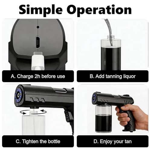 Cordless Spray Tan Machine with 280ml Gun - Glossy Black, Portable