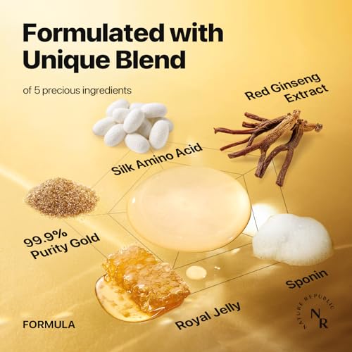 Nature Republic Ginseng Gold Silk Facial Toner, Hydrating Glow Toner, Niacinamide & Silk Amino Acid, Royal Jelly Extract, Holiday Gifts, Korean Skin Care for All Skin Types 130 ml / 4.39 Fl. oz.