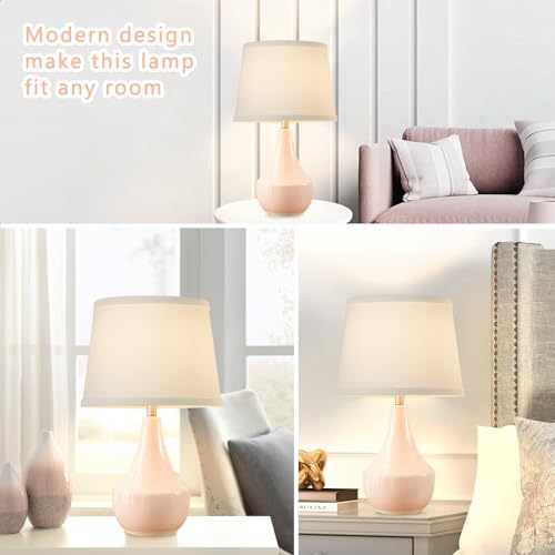 Pink 18.63-Inch Ceramic Bedside Table Lamp Set of 2 - Modern Nightstand Lamps with LED Bulbs & Rocker Switch