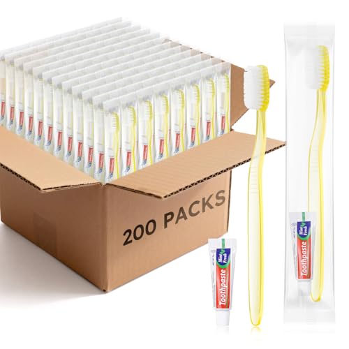 Disposable Toothbrush with Toothpaste Set 200 Pack - Medium Bristles, Individually Wrapped