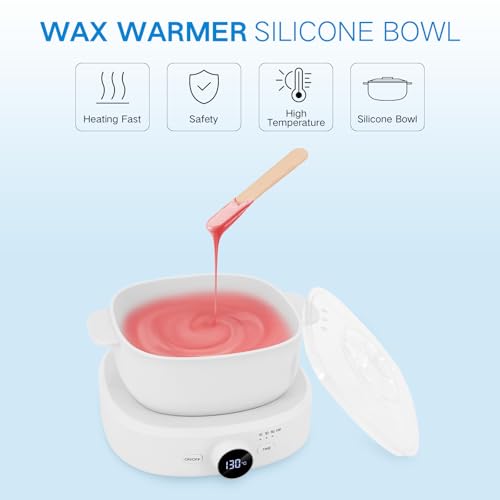 Wax Warmer for Hair Removal, Adjustable Temperature, Digital Display Professional Hot Wax Warmer Pot with Silicone Bowl, Timer setting£¬white