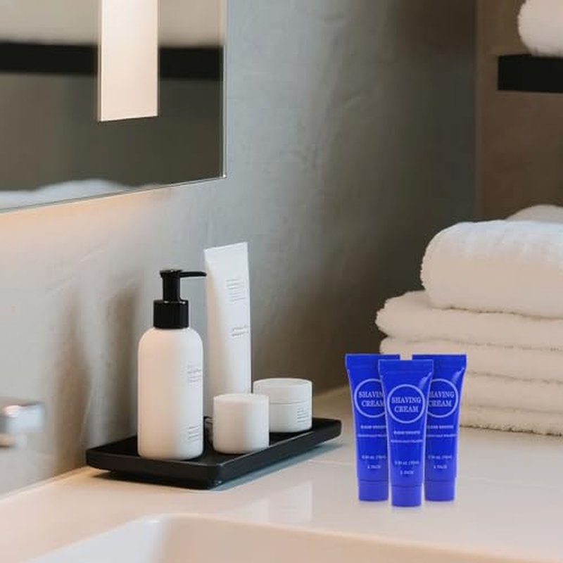 Disposable Shaving Cream for Men, Small Bottle Individually Wrapped Mini Shave Cream in Bulk, Travel Size Toiletries Amenities Vacation for Hotel, Shelter/Homeless/Nursing/Charity 0.34oz (Pack of 60)