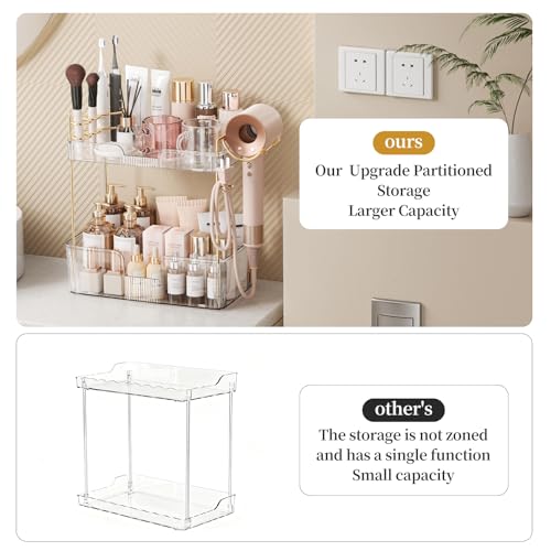 Bathroom Counter Organizer for Vanity - Clear 2 Tiers, Large Capacity Storage Rack