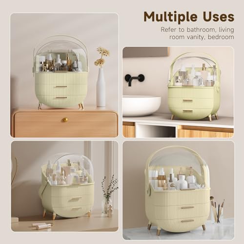 Makeup Organizer with Drawers & Clear Cover - Maize-Yellow Makeup Storage for Vanity & Bathroom