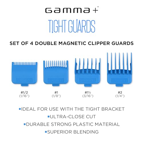 GAMMA+ Professional Magnetic Clipper Guard Set Cyan Blue 4-Pack - Tight Fit