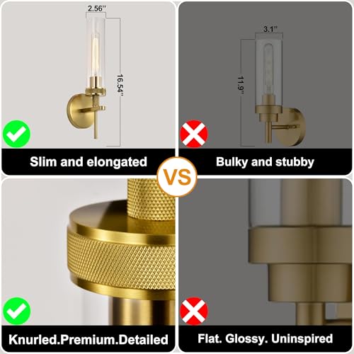 LaLuLa Gold-Clear Glass Vanity Lights Set of 2 Modern Industrial Bathroom Wall Sconces