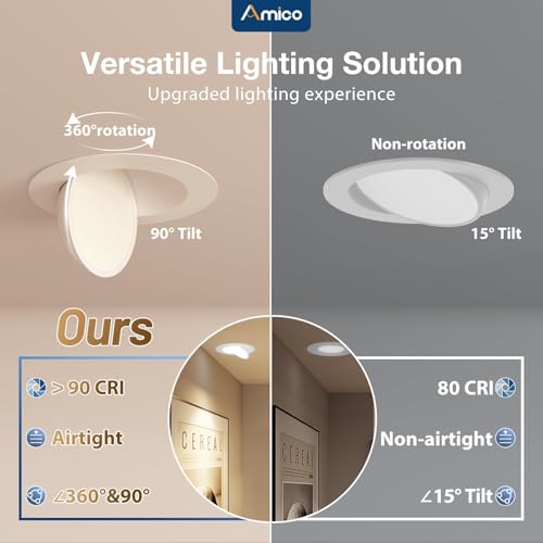 6 Inch White Gimbal LED Recessed Ceiling Light - Adjustable 5 CCT, 1200LM