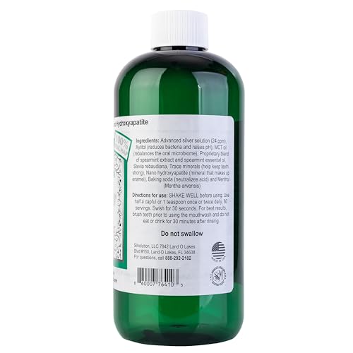 Simply Silver Spearmint Mouthwash with Nano Hydroxyapatite 16 oz - Natural, Alcohol & Fluoride Free