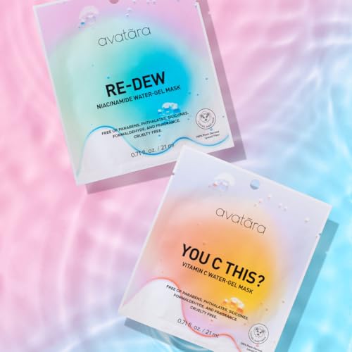 Avatara Dewy Daydream Water-Gel Sheet Mask 6-Pack - Hydrating Korean Face Masks with Hyaluronic Acid & Vitamin C