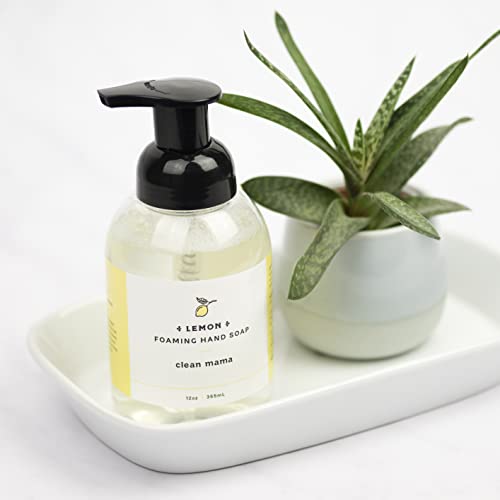 CLEAN MAMA Plant-Derived Foaming Hand Soap - Aromatic and Nourishing Hand Wash, Natural Essential Oils Infused - USDA Certified Biobased - 12 Ounce, Lemon, 3 Pack